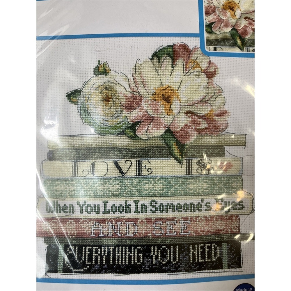 New Janlynn Counted Cross Stitch Kit #997-2317 Love Is.. Stack of Books 14 count - Picture 2 of 4